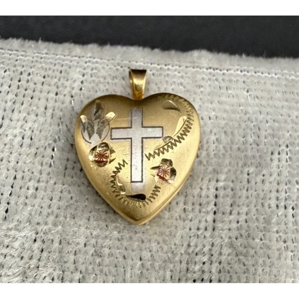 Vintage Gold Filled Locket‎ Pendant Cross Etched